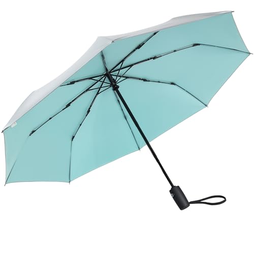 G4Free UPF 50+ UV Protection Travel Umbrella 46 Inch Windproof Silver Coating Sun Blocking Umbrella - Silver/Lake Blue