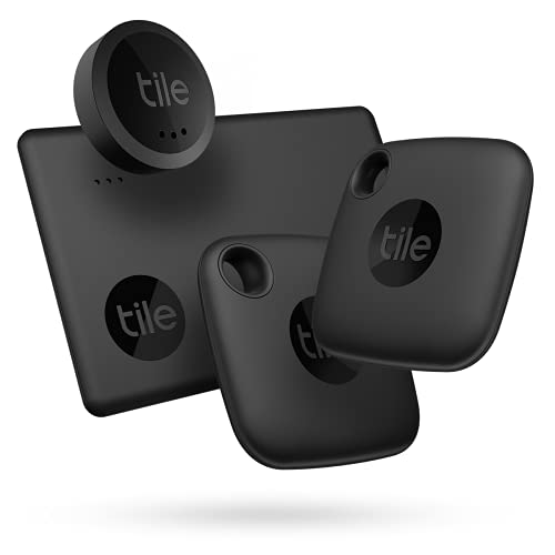 Tile Mate Essentials 4-pack (2 Mate, 1 Slim, 1 Sticker)- Bluetooth Trackers & Item Locators for Keys, Wallets, Remotes & More; Easily Find All Your Things - Essentials