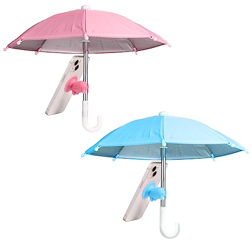 2pcs Cell Phone Umbrella, Multifunctional Adjustable Cute Phone Shade Umbrella with Piggy Style Suction Cup Cell Phone Sunshade, Glare Blocking - Pink,Blue
