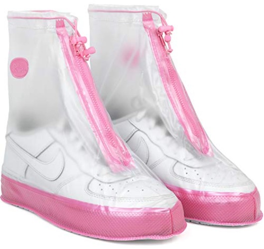 Rain Shoe Covers | Waterproof Shoe Covers for Men Women | Reusable Galoshes Overshoes - 3X-Large - Clear / Pink