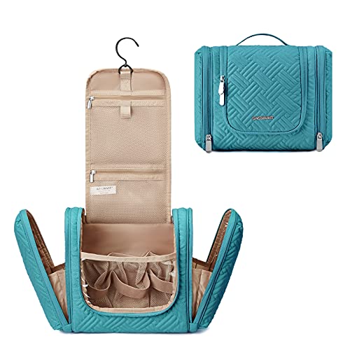 Toiletry Bag for Women, BAGSMART Hanging Travel Toiletry Cosmetic Makeup Organize Bag for Men (Quilted Fabric Blue, Medium) - Quilted Fabric Blue - Medium