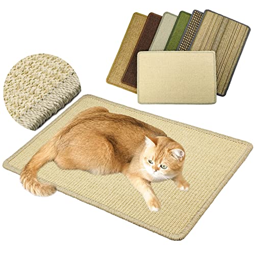 Pethave Cat Scratcher Mat, 23.6x15.7” Natural Sisal Scratching Mat with Velcro Tape,Stick on Floor and Wall Cat Scratch Pad Rug, Horizontal Cat Scratch Mat Protect Carpet and Sofa (Natural Color) - Natural color
