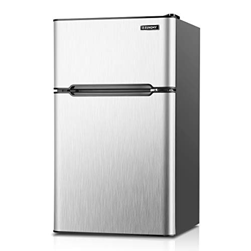 EUHOMY Mini Fridge with Freezer, 3.2 Cu.Ft Mini Refrigerator fridge, 2 door For Bedroom/Dorm/Office/Apartment - Food Storage or Cooling drinks(Silver). - Silver