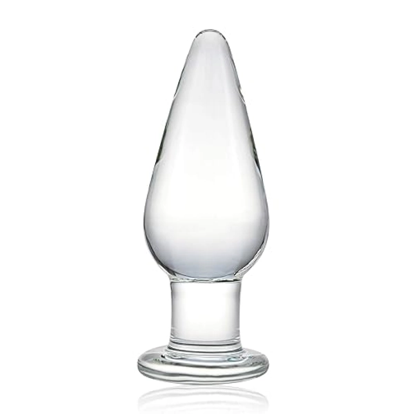 Glass Anal Butt Plug, Crystal Anal Trainer with Long Neck, 4.9 X 1.77 inch Unisex Bum Plug for Men Women…