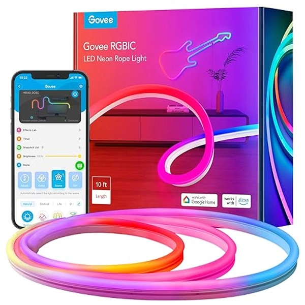 Govee Neon Rope Lights, RGBIC LED Neon Lights with Music Sync, 16 Million DIY Colors, Works with Alexa, Google Assistant, 10ft Neon Lights for Bedroom, Living Room, Gaming Decor(Not Support 5G WiFi)