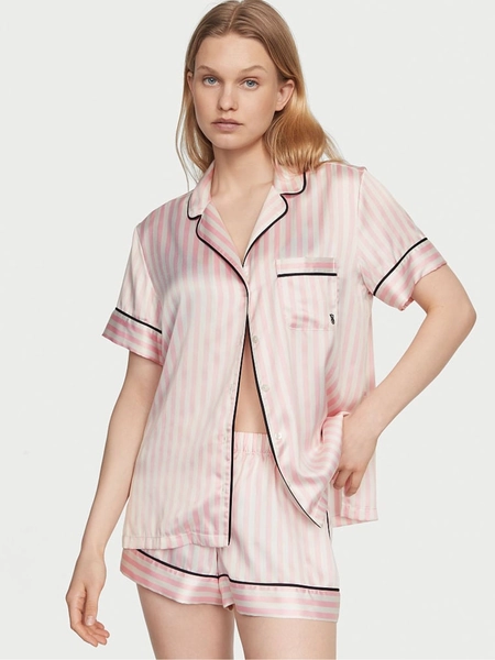 Pink Iconic Stripe Satin Short Pyjama Set