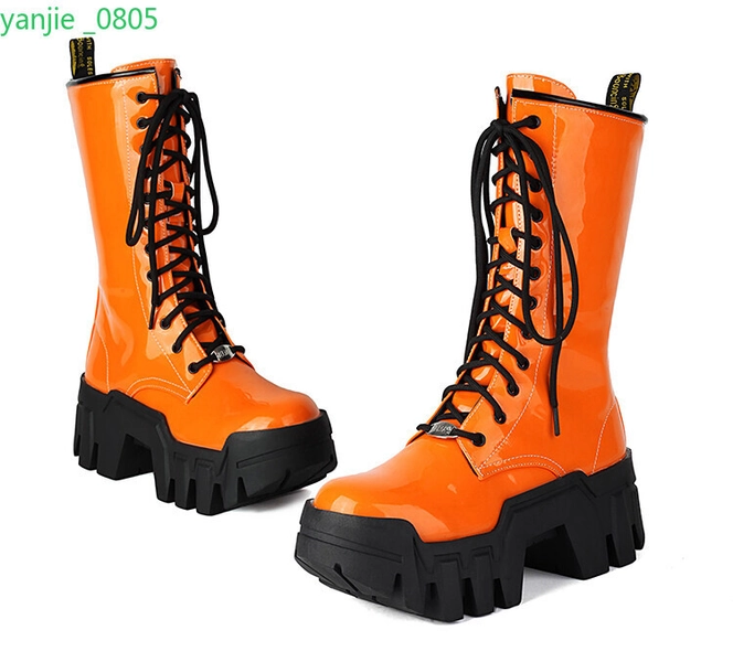 Gothic Women's Platform Mid Calf Boots Lace Up Sjhoes Zip Block Heel Chic Punk