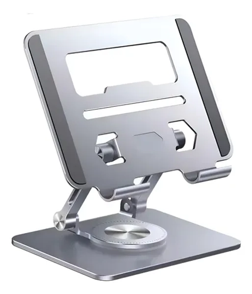 Soporte Giratorio Para Tablet 13  Metal Plomo Base Plegable Gris