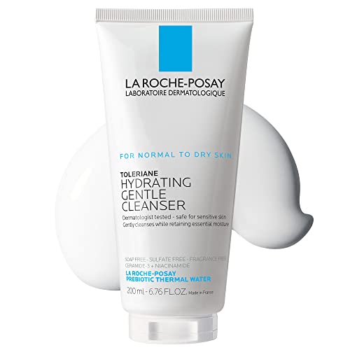 La Roche-Posay Toleriane Hydrating Gentle Face Cleanser, Daily Facial Cleanser with Niacinamide and Ceramides for Sensitive Skin, Moisturizing Face Wash for Normal to Dry Skin, Fragrance Free - 6.76 Fl Oz (Pack of 1)