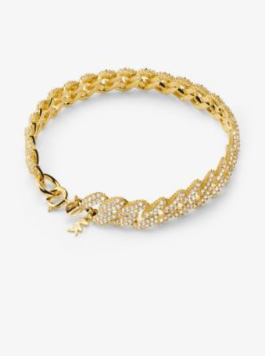 Precious Metal-plated Sterling Silver Pavé Curb Link Bracelet | Michael Kors
