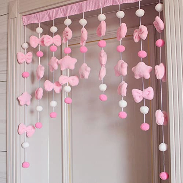 Curshimer Fluffy Curtain Kawaii Hanging String Garland for Baby Room Tassel Garland Sweet Bowknot Pentacle Home Decor
