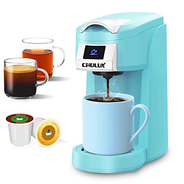 CHULUX Upgrade Single Serve Coffee Maker for K Cup & Ground Coffee, Mini Coffee Machine Single Cup with 5-12oz Brew Sizes, One Touch Fast Brewing in Minutes