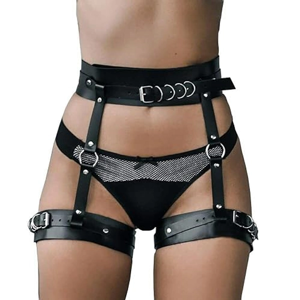 Punk Leather Body Chain Adjustable Waist Chain Belt Belly Chains Rave Nightclub Party Body Accessories for Women and Girls