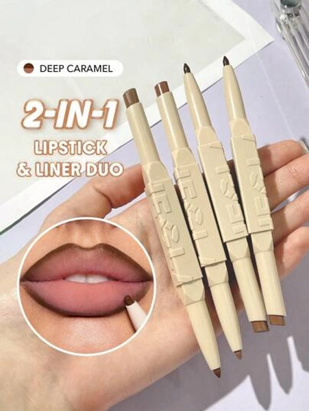 SHEGLAM Glam 101 Lipstick & Liner Duo-Deep Caramel 2-In-1 Matte Dual-Ended Lip Liner Lipstick Pencil Highly Pigmented Long Lasting Smooth Easy To Wear Lip Makeup Pink Brown Lip Liner Graduation Birthday Holiday Summer Fall Autumn Y2K Fancy Fashion Women Brand Makeup Cosmetic Beauty Party Beach Travel Camping Outdoors School Campus Trip Festivals Decor Gift Present Rose Girl Cosplay Best Color Charm Vibe