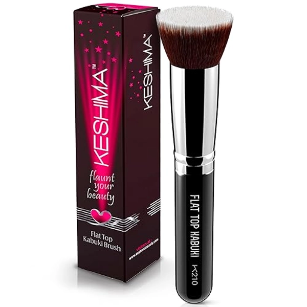 Flat Top Kabuki Foundation Brush By KESHIMA - Premium Makeup Brush for Liquid, Cream, and Powder - Buffing, Blending, and Face - 1.2" Top Diameter