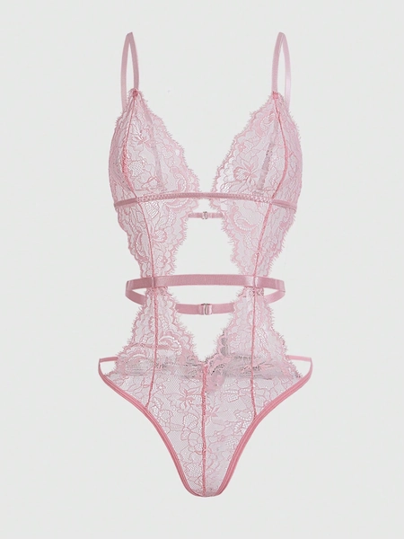 ROMWE Goth Body Feminino Sensual Lingerie De Renda De Cílios Ocos