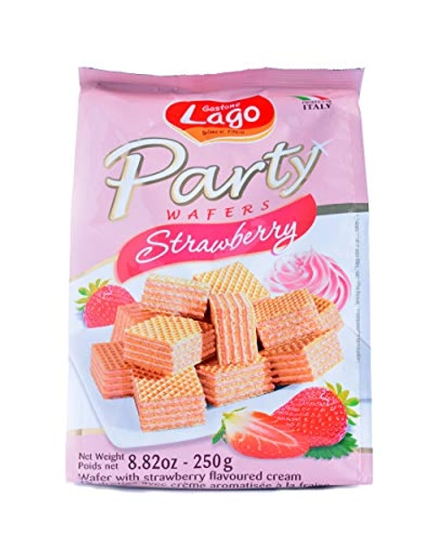 Lago 1968, Mini Party Fragola 125g, Mini Wafer con Vellutata Crema Fragola 74% con 5 Strati Friabili di Wafer