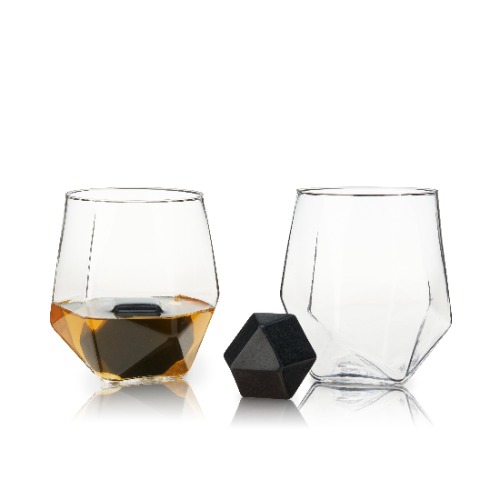 Faceted Tumbler & Hexagonal Basalt Stone Set