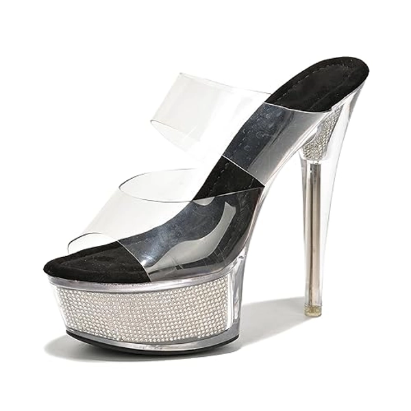 Cape Robbin Ferrara Clear Platform Heels for Women - Stiletto Heels for Women with Clear Straps - Womens High Heels - Slip On Faux Rhinestone Heels - Round Toe Transparent Heels