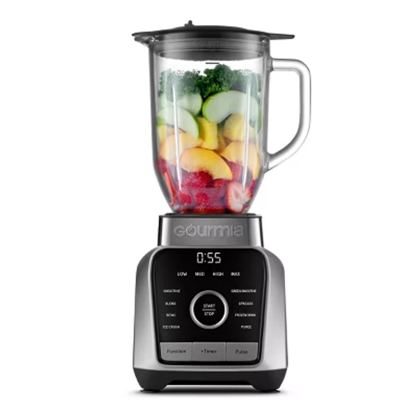 Gourmia Digital Blender with 8 Total Blend Programs, 4 Speeds & Round-Plated Tamper Gray: 1500W, Crushes Ice, Smoothie Maker