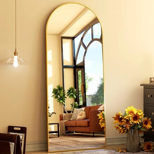 HARRITPURE 65"x24" Arched Full Length Mirror | Free Standing & Wall-Mounted | Full-Length Mirror with Stand | Modern Gold Mirror for Living Room, Bedroom, and Cloakroom | Aluminum Frame