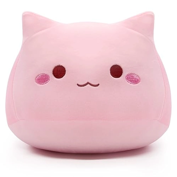 iBccly 8" Pink Cat Plush Pillow, Soft Stuffed Animal Doll, Baby Toy & Sofa Decoration