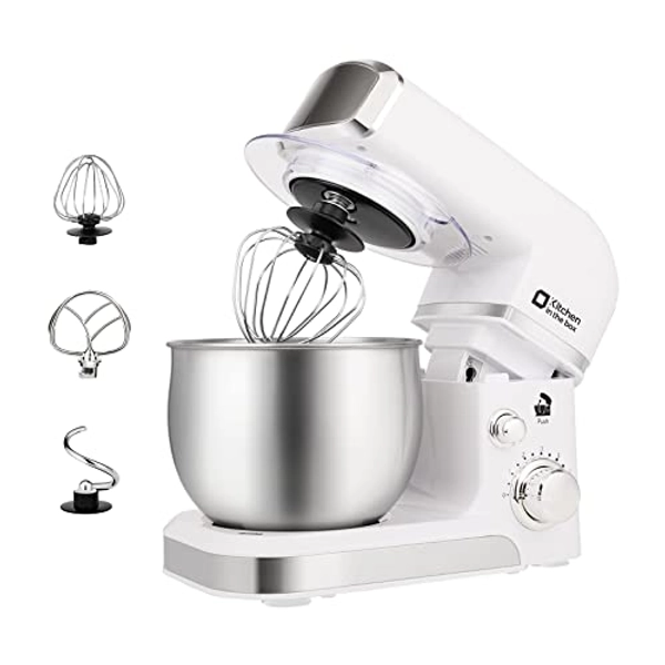 Kitchen in the box Stand Mixer,3.2Qt Mini Electric Food Mixer,6 Speeds Portable Lightweight Kitchen Mixer for Daily Use with Egg Whisk,Dough Hook,Flat Beater (White)