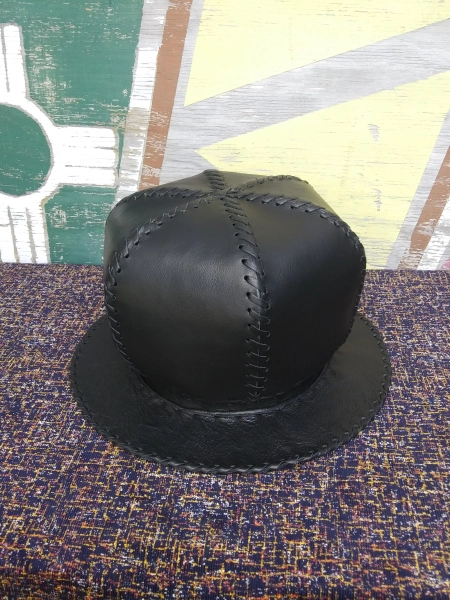 Made to Order - Handmade Leather RasTafari Crown - JAH Umbrella Collection - Genuine Black Leather (Solid) Full Sun Brim