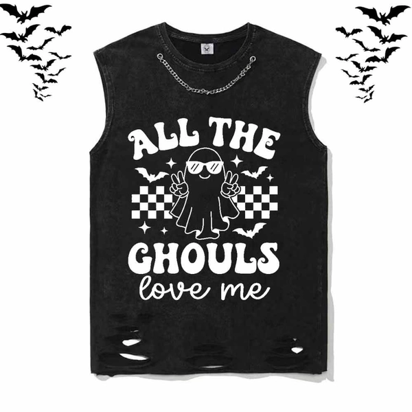 All The Ghouls Love Me Vintage Washed Vest Top