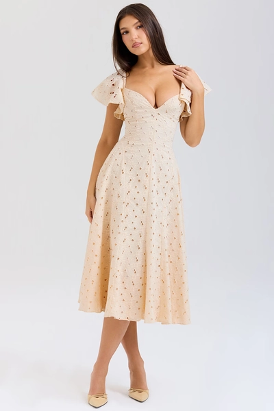 Amaya Cream Tea Broderie Anglais Midi Dress