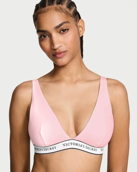 Bralette Wireless Cotton Plunge Pink