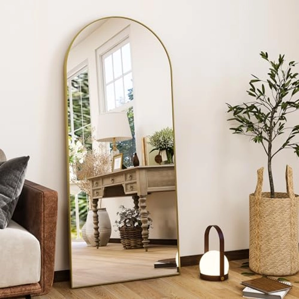 HARRITPURE 56"x21"Full Length Mirror Arch Floor Mirrors with Aluminum Alloy Frame Free-Standing Wall Mounted or Leaning Large Bedroom Dressing Mirror Modern & Contemporary Decor for Home,Gold