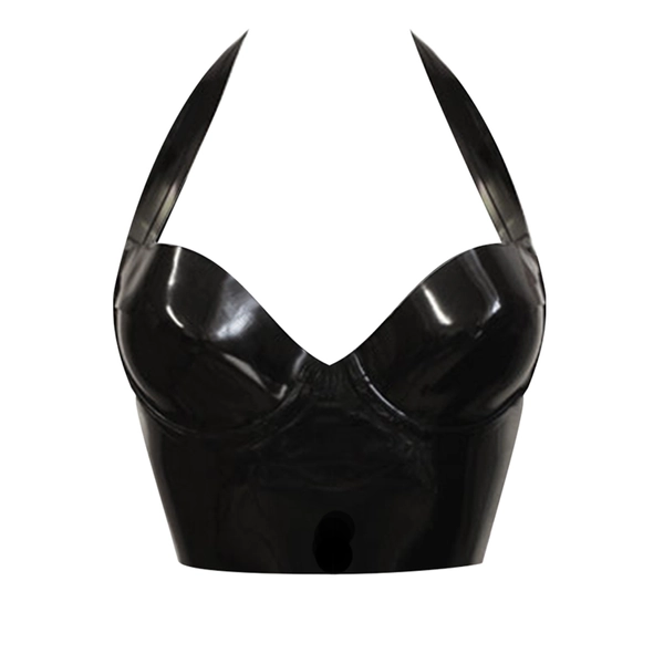 Latex Halter Neck Candy Cup Crop Top in supatex black