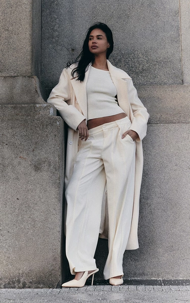 Ecru Wool Look Double Breasted Oversized Maxi Coat
