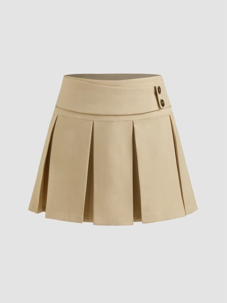 Tweed Low Rise Solid Pleated Mini Skirt