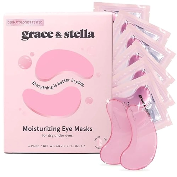 grace & stella Award Winning Under Eye Mask - Reduce Dark Circles, Puffy Eyes, Undereye Bags, Wrinkles - Gel Under Eye Patches - Gifts for Mom - Vegan Cruelty-Free Self Care (Pink, 6 Pairs)