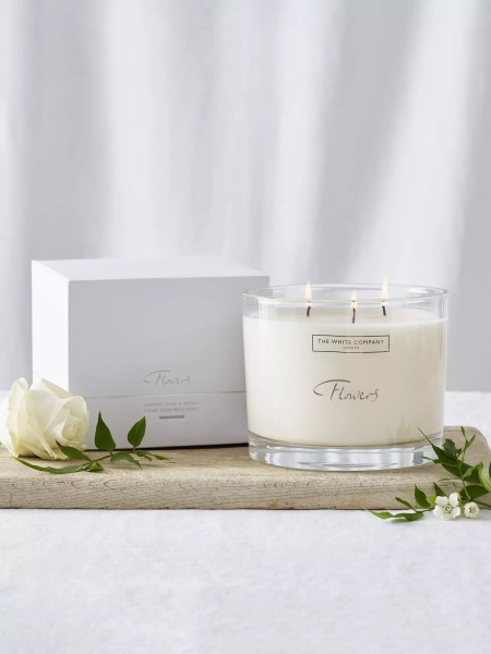 The White Company Flowers 3 Wick Scented Candle, 770g
