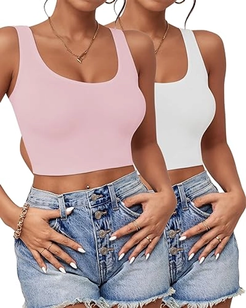 2-3Pcs Tank Tops for Women, U Neck Sleeveless Crop Tops, Basic Cropped Racerback Going Out Tops Athletic Sports Shirts