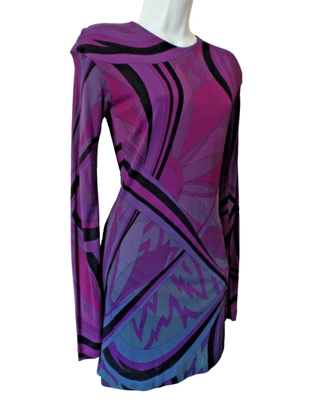 Vtg***EMILIO PUCCI Italy Sz 6 viscose  DRESS multicolor open back!!
