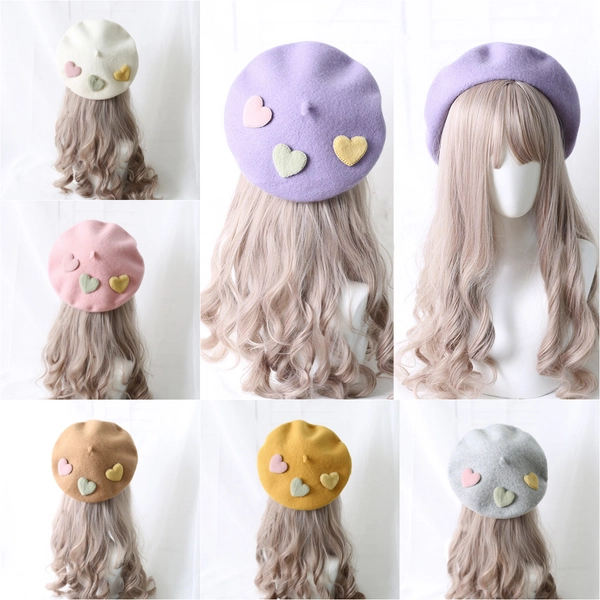 Heart Pattern Kawaii Cozy Cute Beret Hat