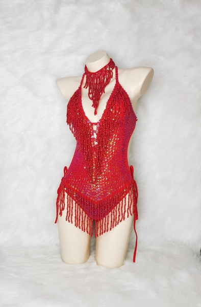 Sexy Women Beads Bodysuit Sequin Swimsuit RAVE Dancer One-Piece Outfit Costume Stage Performance Leotard show girls