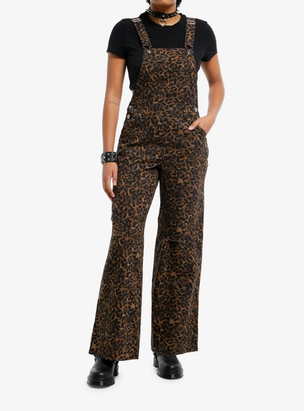 Leopard Print Wide Leg Overalls