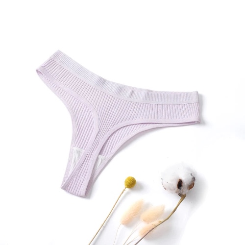 Comfortable Seamless Ribbed Thongs Cotton G-strings - Purple / XL
