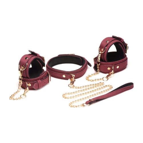 Master Series 6-piece Velvet Bondage Set Burgundy - Burgundy