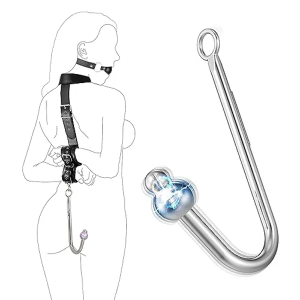 BDSM Vibrating Anal Hook with Ball Gag, Sex Bondage Set Anal Trainer with Collar, Handcuffs & Adjustable Strap, Restraints Kit Role Play Butt Plug Fetish Slave SM Adult Sex Toys Unisex