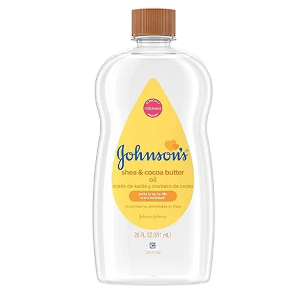 Johnson's Baby Oil, 20 fl. oz | Mineral Oil Enriched with Shea & Cocoa Butter, to Prevent Moisture Loss, Hypoallergenic - 20 Fl Oz (Pack of 1)