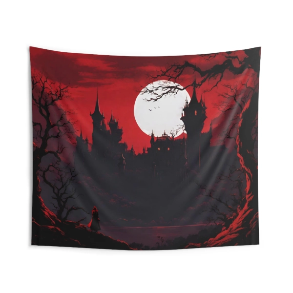 Castlevania Belmont Video Game Room Inspired Wall Decor | A Journey Into Horrid Evil Art Tapestry | Dracula Castle Vampire Wall Hanging