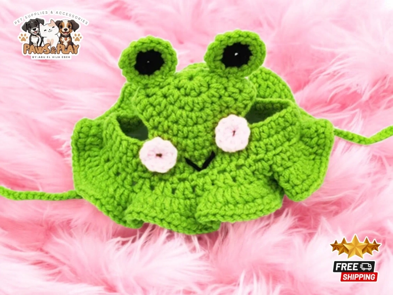 Adorable Knitted Cat Hat | Cute Frog Bucket Design | Autumn & Winter Pet Accessory | Funny Kitten Costume | Gift for Cats