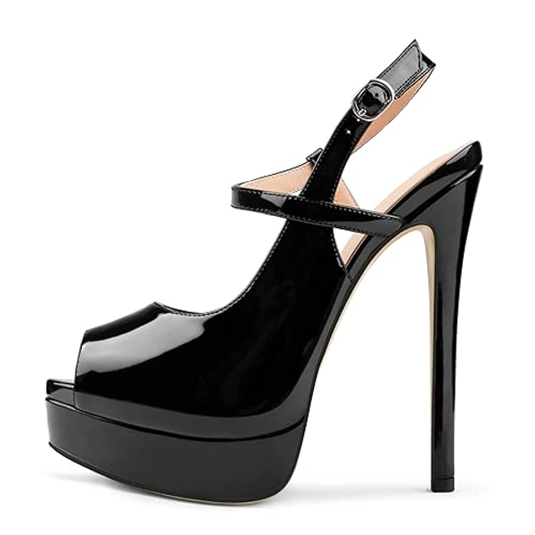 MERUMOTE Women's Slingback Shoes Peep Toe Platforms 6 inch Heels Bride Party Pumps