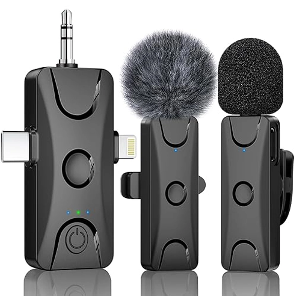 Wireless Lavalier Microphone for iPhone Android: Mini Lapel Mic with Intelligent Noise Cancelling, 48kHz/16bit, 100ft Range, for Camera, PC, Laptop, Video Recording, Streaming, Interview, Vlogs